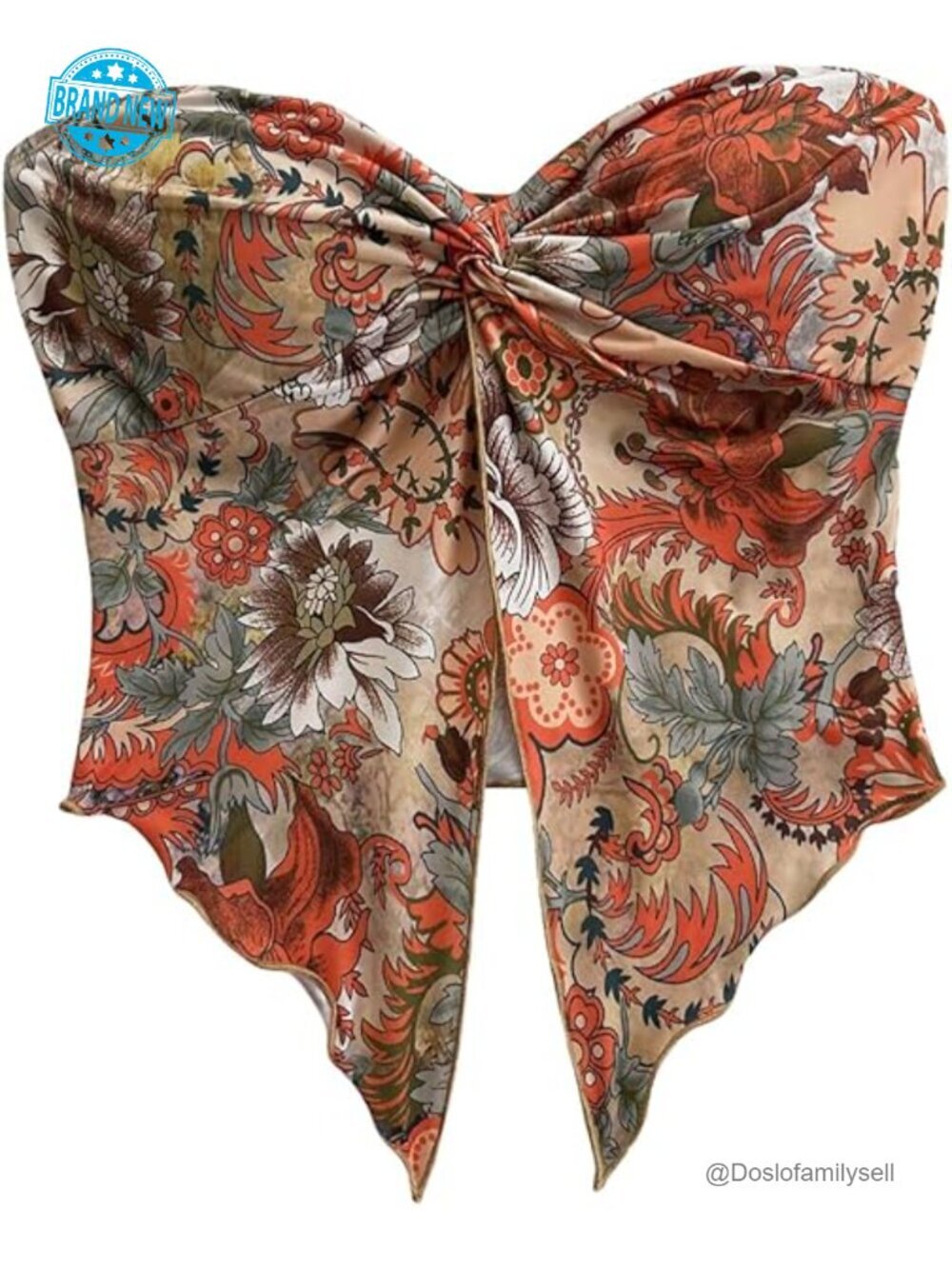 Floral Print Twist Front Tube Crop Top Strapless Sleeveless